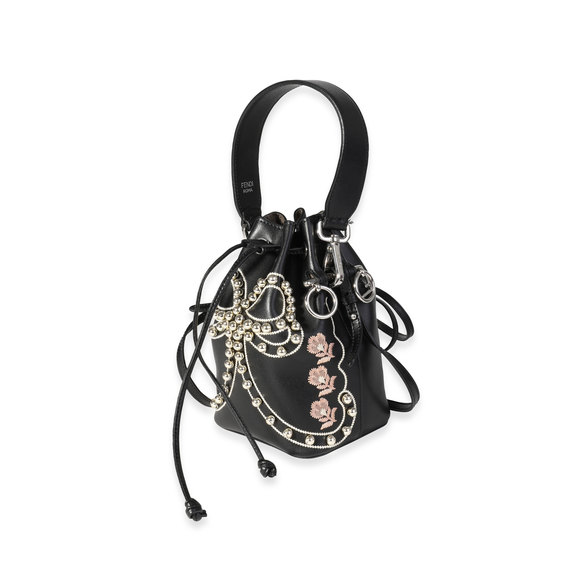 Fendi Black Leather Studded Bow Mon Tresor Bucket Bag - Picture 4 of 8